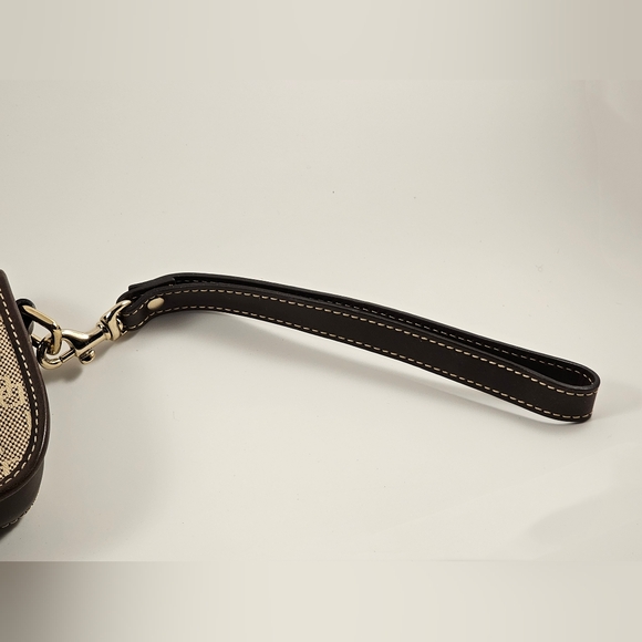 Dooney & Bourke Signature DB Wristlet Brown & Tan with Leather - Picture 4 of 8